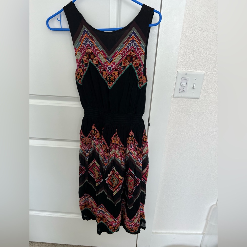 Anthropologie Tanvi Kedia Black Dress with Vibrant Patterns
